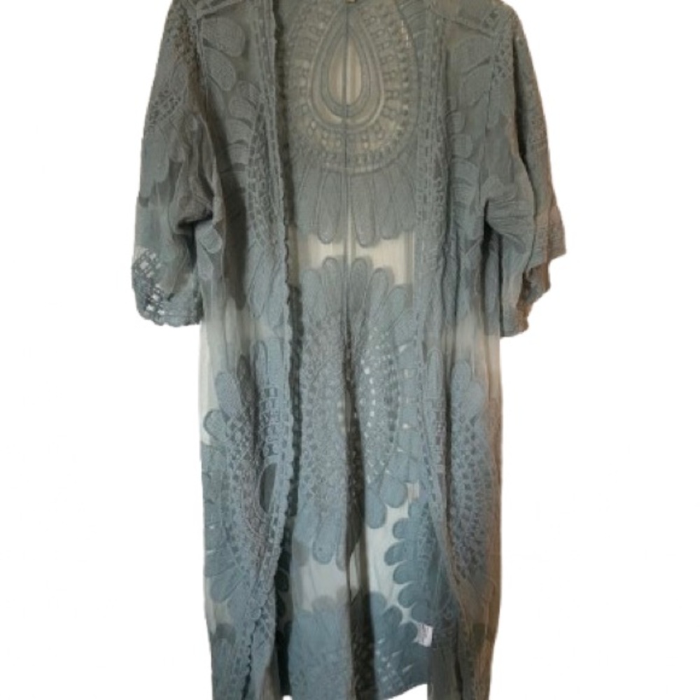 Rebellion Lace Overlay Top in Gray Teal